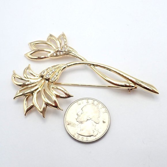 Rare! Vintage Mikimoto 18k Yellow Gold Diamond Large Double Flower Brooch - Picture 3 of 10